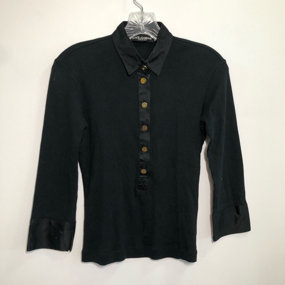 Vintage Dolce & Gabbana gold button collar button down long sleeve top - Picture 1 of 8